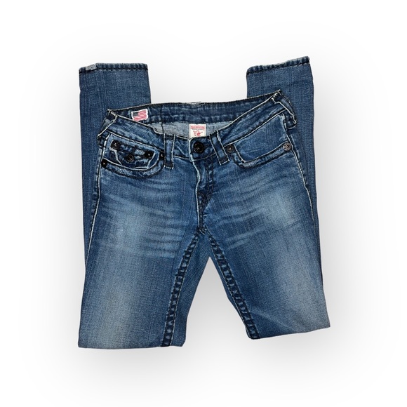 True Religion Jeans Distressed Frayed Julie Super T 27 Dark Wash - Picture 2 of 4